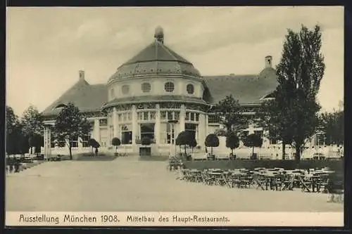 AK München, Ausstellung 1908, Mittelbau des Haupt-Restaurants