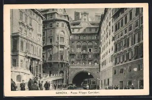 AK Genova, Piazza Filippo Corridoni, Strassenbahn