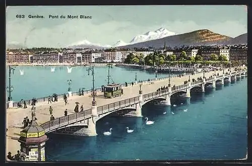 AK Genève / Genf, Pont du Mont Blanc, Brücke mit Strassenbahn