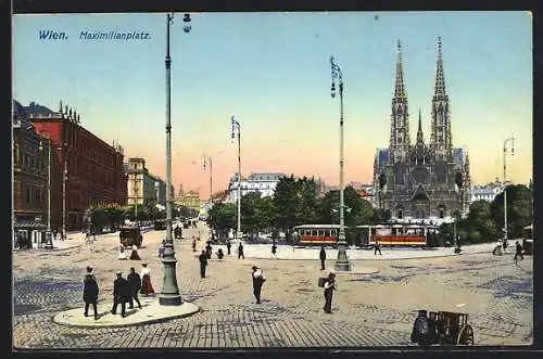 AK Wien, Maximilianplatz mit Strassenbahnen