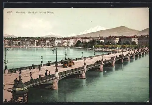 AK Genève, Pont du Mont Blanc, Strassenbahn