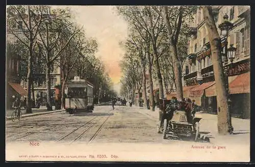 AK Nice, Avenue de la gare, Strassenbahn