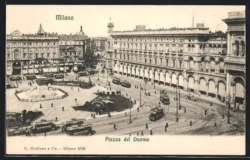 AK Milano, Piazza del Duomo, Strassenbahn