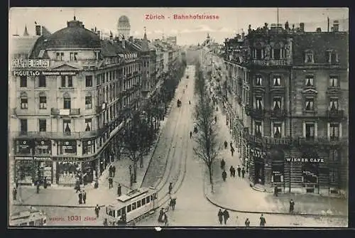 AK Zürich, Strassenbahn in der Bahnhofstrasse