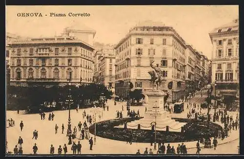 AK Genova, Piazza Corvetto, Strassenbahn