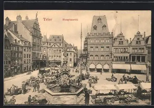 AK Trier, Markttag am Hauptmarkt, Strassenbahn