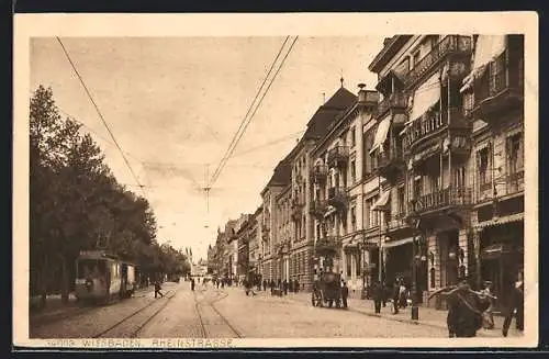 AK Wiesbaden, Rheinstrasse mit Strassenbahn