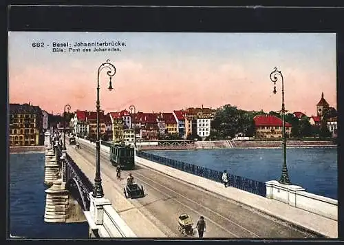 AK Basel, Strassenbahn auf der Johanniterbrücke