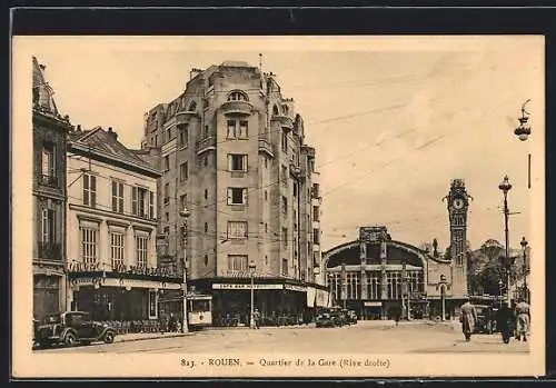 AK Rouen, Quartier de la Gare, Strassenbahn