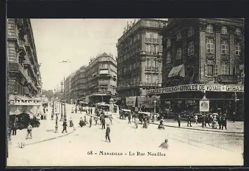 AK Marseille, La Rue Noailles, Strassenbahn