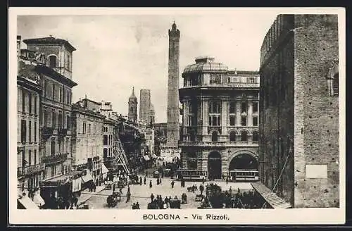 AK Bologna, Via Rizzoli, Strassenbahn