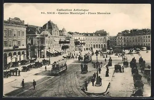 AK Nice, casino municipal, place Masséna, Strassenbahnen