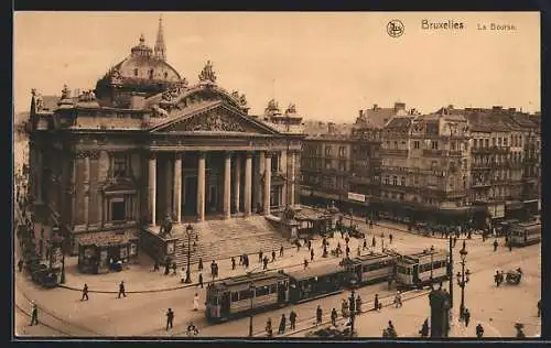 AK Bruxelles, Strassenbahn an der Börse, la Bourse