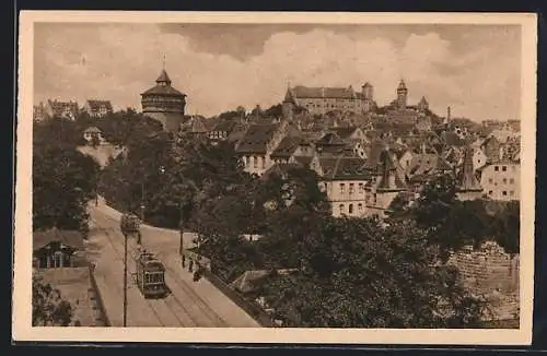 AK Nürnberg, Hallertorpanorama mit Strassenbahnen