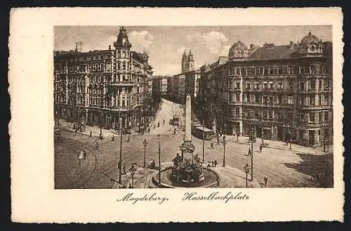 AK Magdeburg, Strassenbahn am Hasselbachplatz