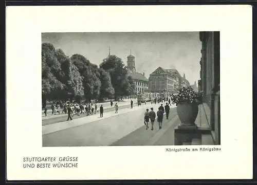 AK Stuttgart, Strassenbahn in der Königstrasse am Königsbau