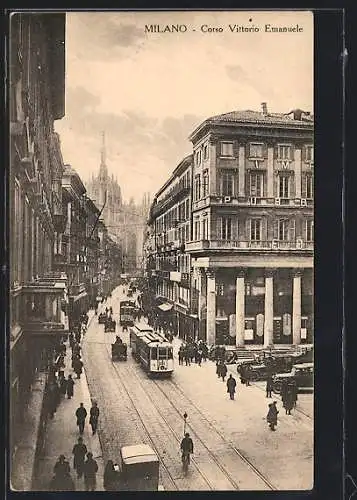 AK Milano, Corso Vittorio Emanuele, Strassenbahn