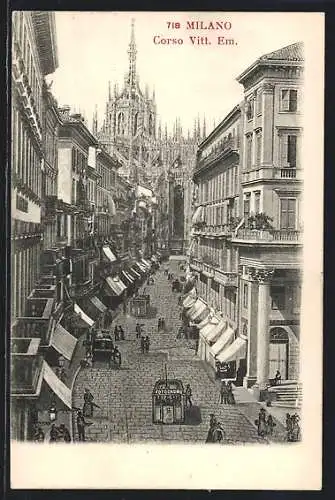 AK Milano, Strassenbahnen auf dem Corso Vittorio Emanuele