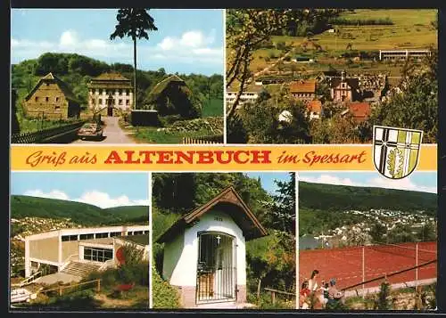 AK Altenbuch im Spessart, Alter Gutshof, Schule, Heiligenhäuschen, Tennisplatz, Ortsansicht