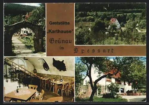 AK Grünau im Spessart, Gasthaus Karthause, Innenansicht, Tor