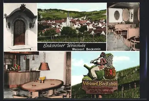 AK Beckstein, Gasthaus Becksteiner Weinstube, mit Innenansichten und Schild