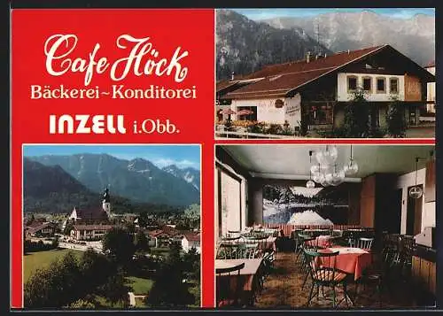 AK Inzell i. Obb., Das Café Höck, mit Gaststube, Rathausplatz 4, Ortsansicht im Bergidyll