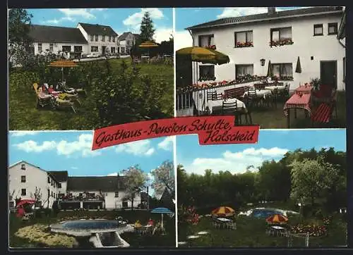 AK Halscheid /Windeck, Gasthaus-Pension Schulte, mit Terrasse, Liegeweise und Schwimmbad