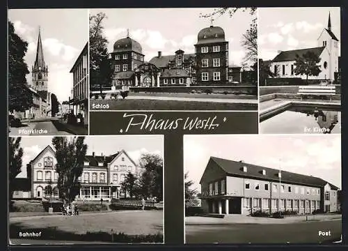 AK Ahaus / Westf., Blick auf Schloss, Bahnhof und Post