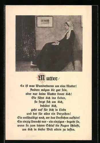 AK Es ist was wunderbares um eine Mutter..., Muttertag, Gedicht