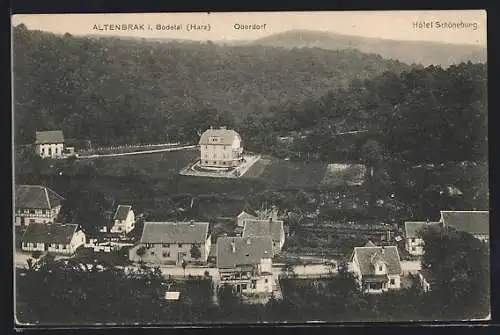 AK Altenbrak i. Bodetal, Hotel Schöneburg, Blick auf Oberdorf