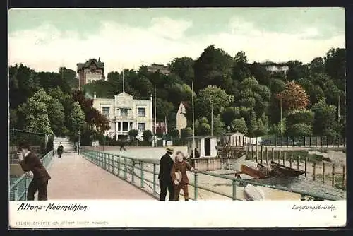 Lithographie Hamburg Neumühlen, Landungsbrücke