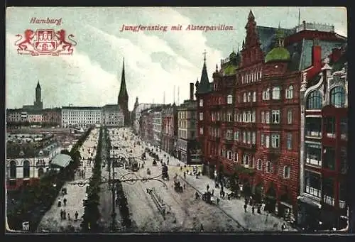 AK Hamburg-Neustadt, Jungfernstieg mit Alsterpavillon