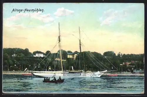 AK Hamburg-Neumühlen, Blick auf ein Segelschiff am Strand