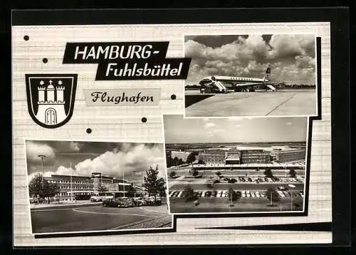 AK Hamburg-Fuhlsbüttel, Flughafenansichten und Wappen