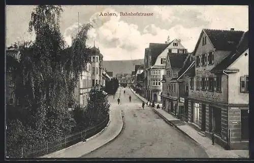 AK Aalen, Bahnhofstrasse mit Möbel-Fabrik Gebr. Krauss