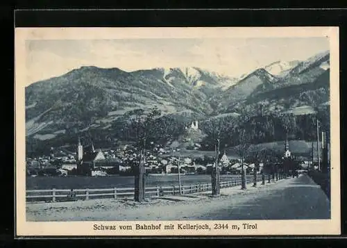 AK Schwaz, Ortsansicht vom Bahnhof geshen mit Kellerjoch