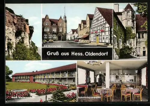 AK Hess. Oldendorf, Marktplatz, Haus Niedersachsen, Bahnhofsgaststätte