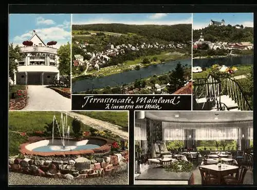 AK Zimmern / Main, Terrassencafe Mainland, Flusspartie mit Campingplatz