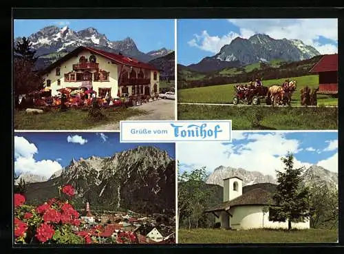 AK Mittenwald, Hotel Toni-Hof, Ausblick gegen Zugspitze