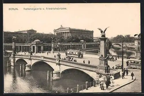 AK Berlin, Nationalgalerie & Friedrichsbrücke, Strassenbahn