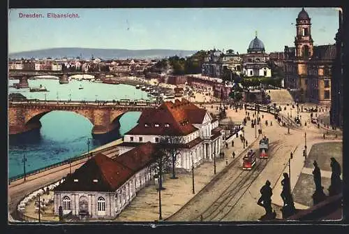 AK Dresden, Ortsansicht mit Strassenbahn, Kgl. Kunstakademie, Ständehaus und Terrasse