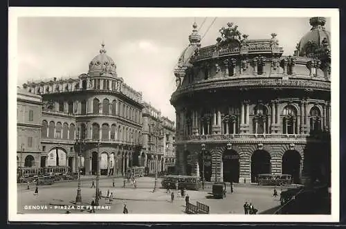 AK Genova, Piazza de Ferrari, Strassenbahn