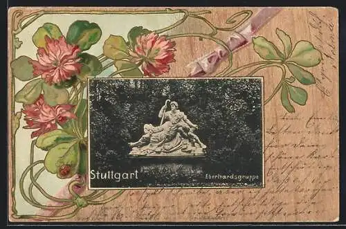 Präge-AK Stuttgart, Eberhardsgruppe, Blumen, Passepartout