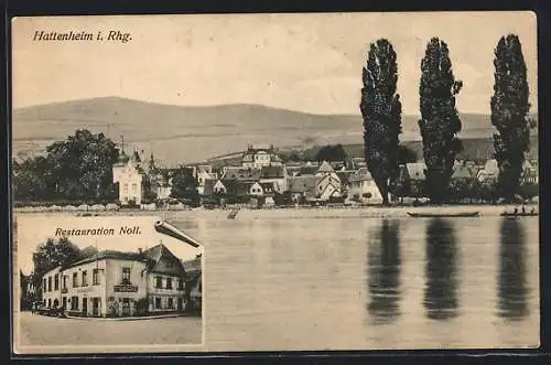 AK Hattenheim, Restaurant Noll, Teilansicht vom Fluss her