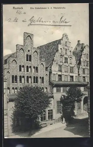 AK Rostock, Alte Giebelhäuser an der Nikolaikirche