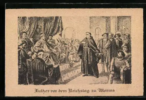 Künstler-AK Worms, Luther vor dem Reichstag