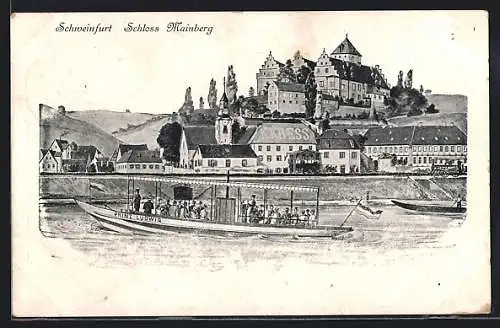 AK Schweinfurt, Schloss Mainberg und Dampfer Prinz Ludwig