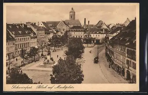 AK Schweinfurt, Marktplatz mit Geschäften und Denkmal