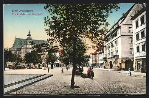 AK Schweinfurt, Marktplatz mit Geschäft und Rathaus