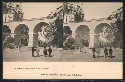 Stereo-AK Monaco, Pont et Eglise Sainte-Dévote